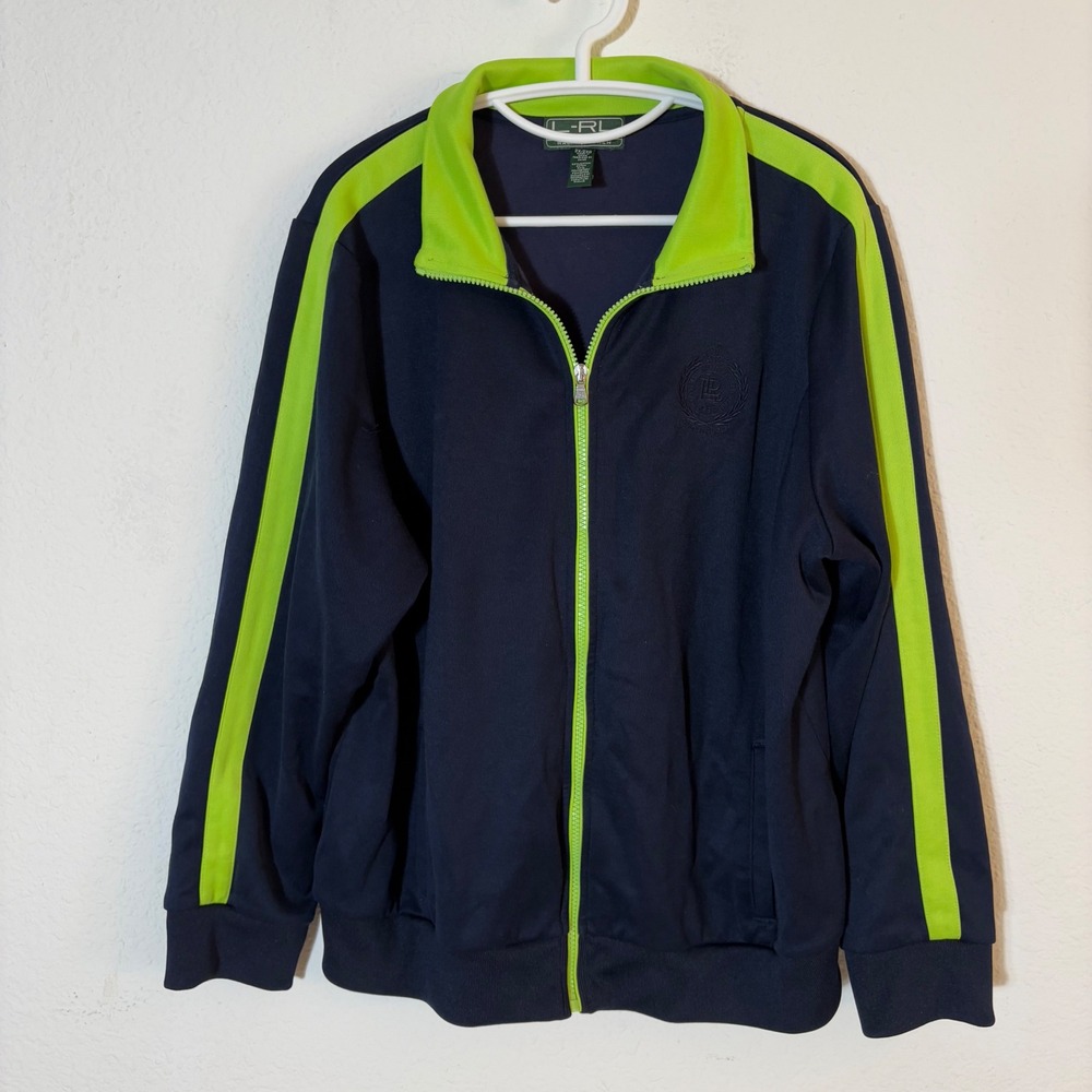 Lauren Active Ralph Lauren Track Jacket Women 2X Navy Blue Lime Green